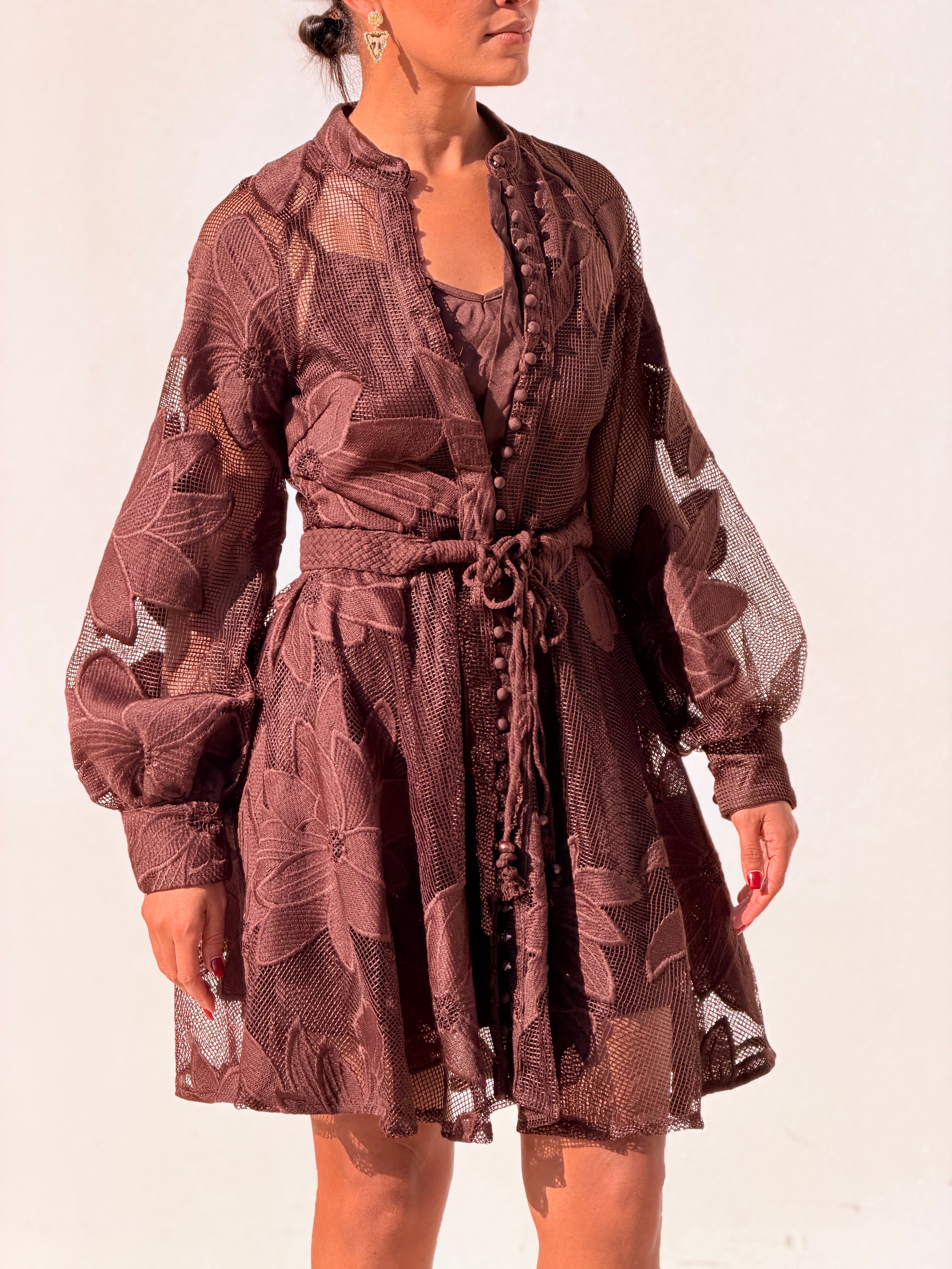 Floral Lace BTN Down Min Dress