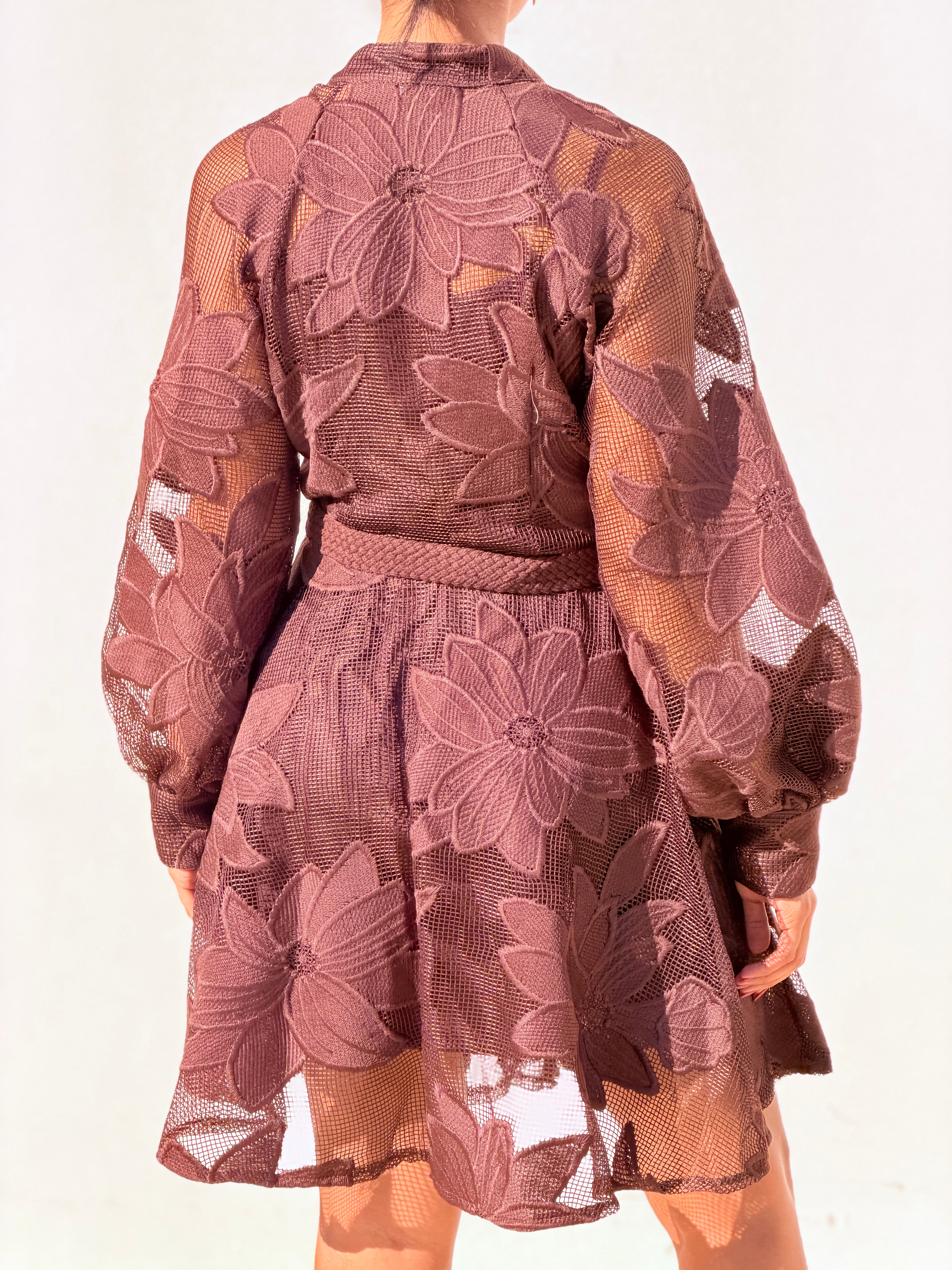 Floral Lace BTN Down Min Dress