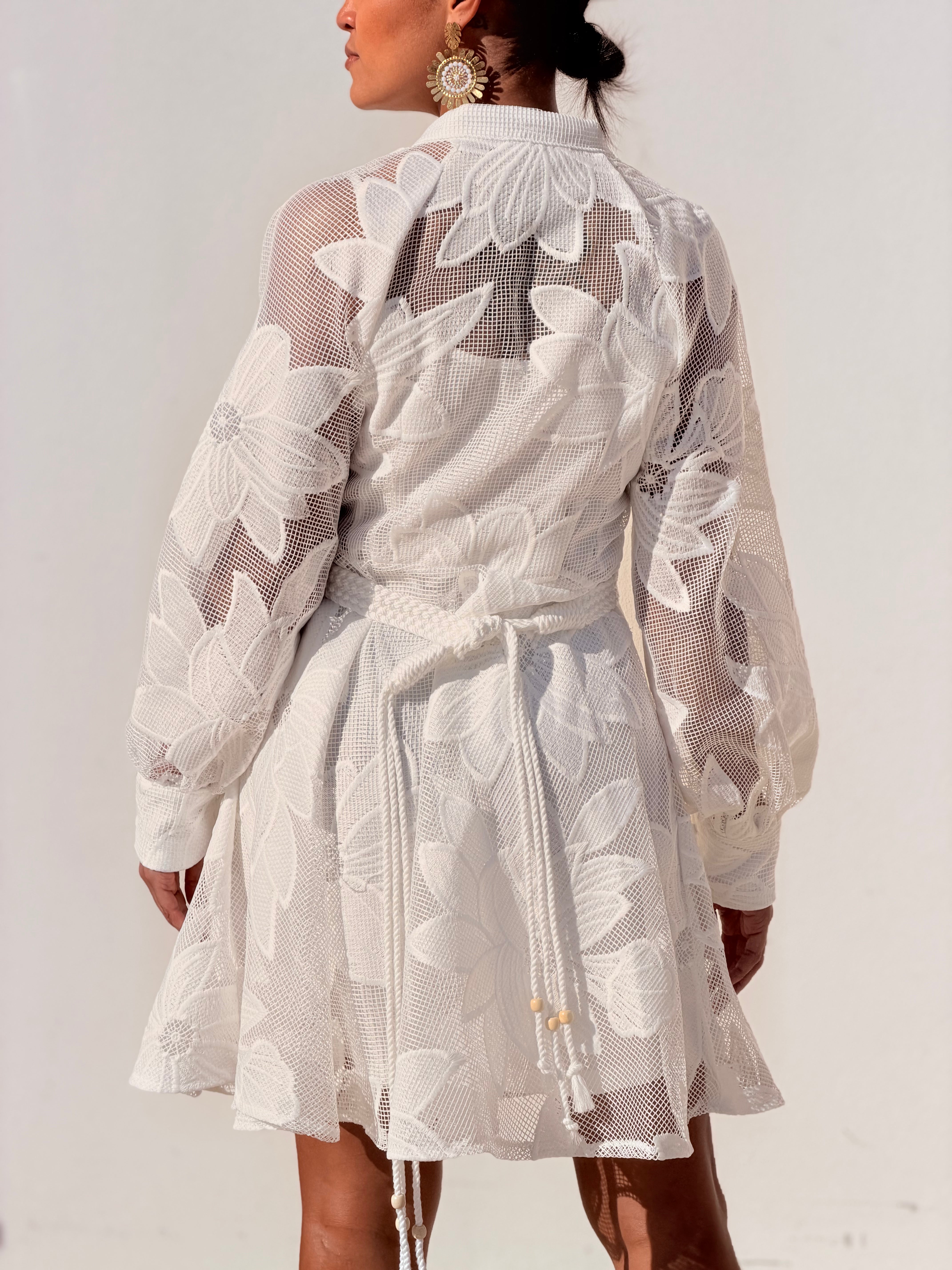 Floral Lace BTN Down Min Dress