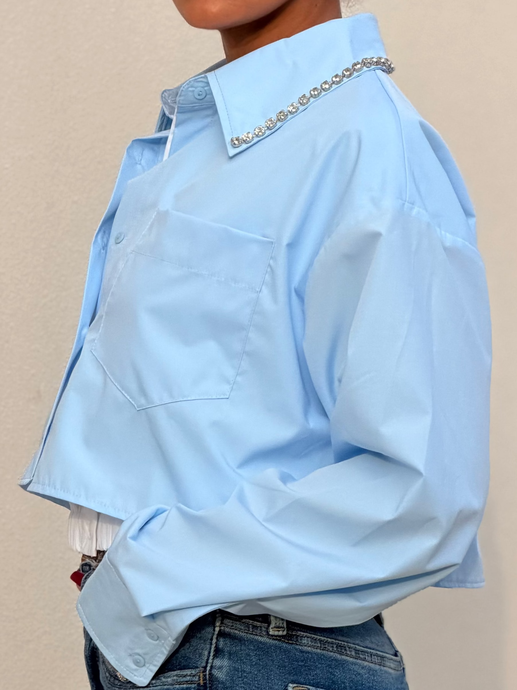 Chain SLV Elastic Hem 2 tone Shirt