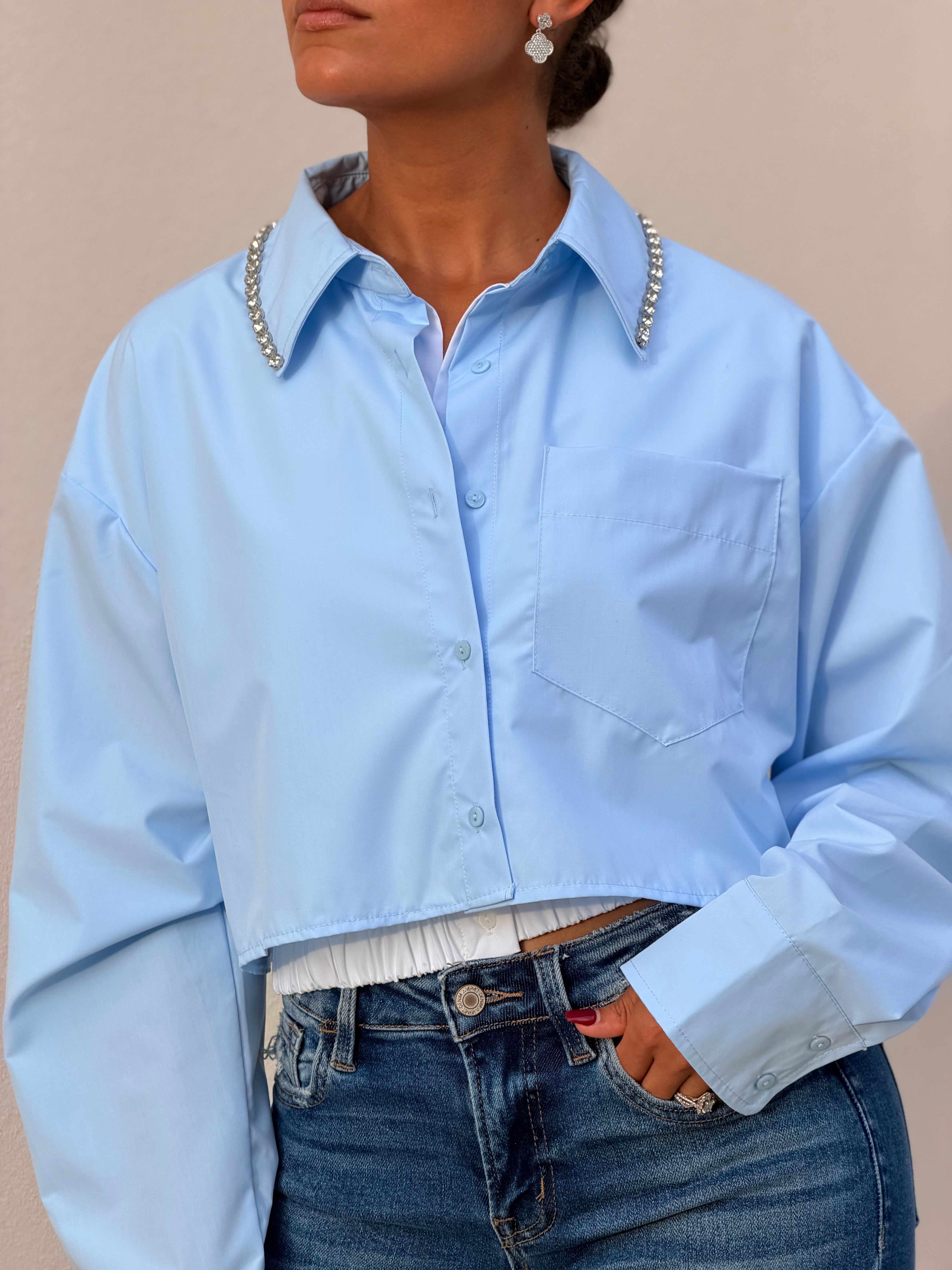 Chain SLV Elastic Hem 2 tone Shirt