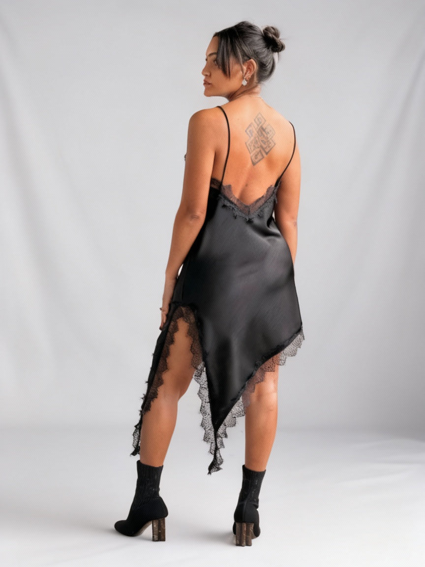 Satin Lace Asymmetric Dress