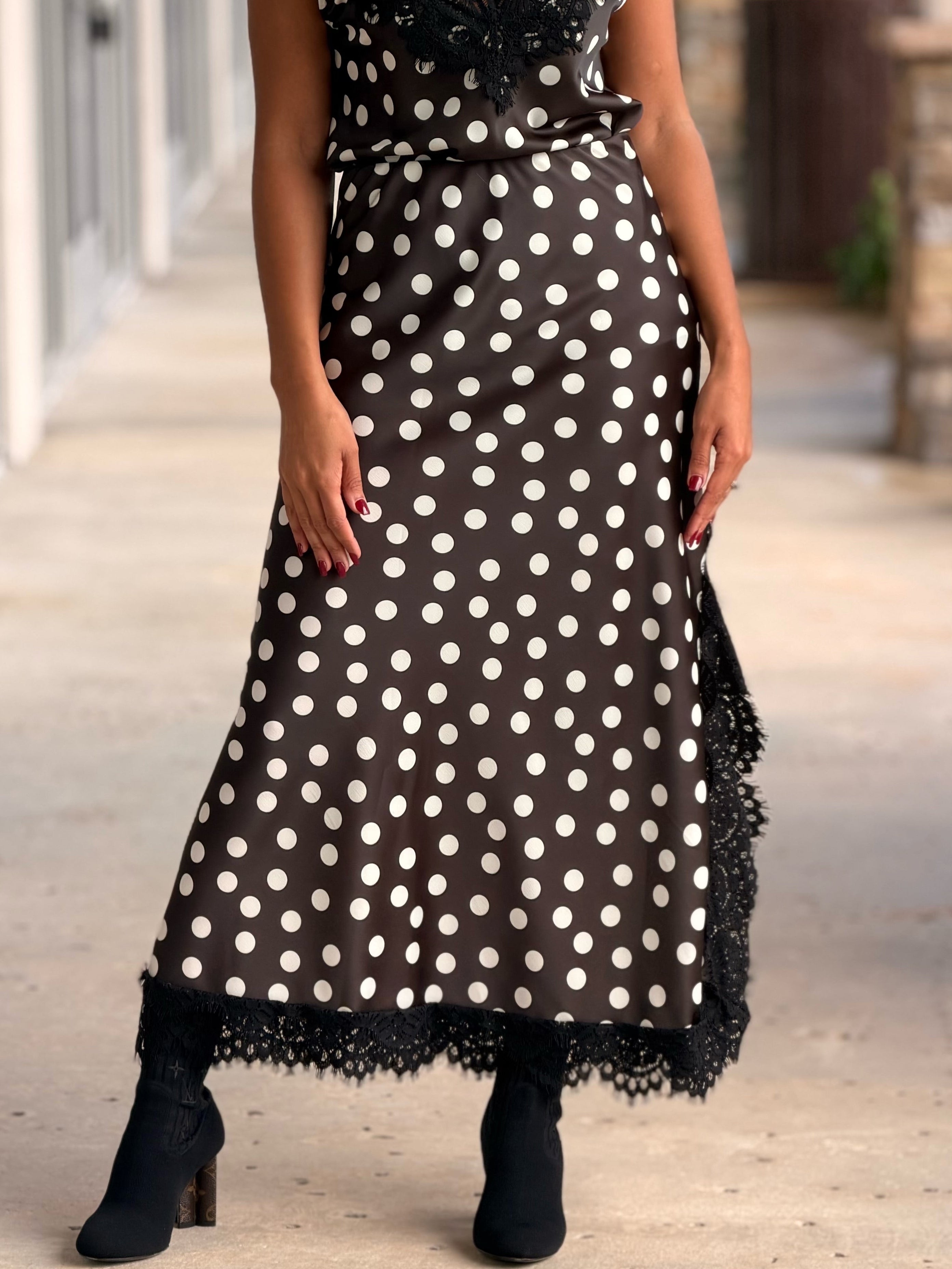 Satin Polka Dots Maxi Skirt
