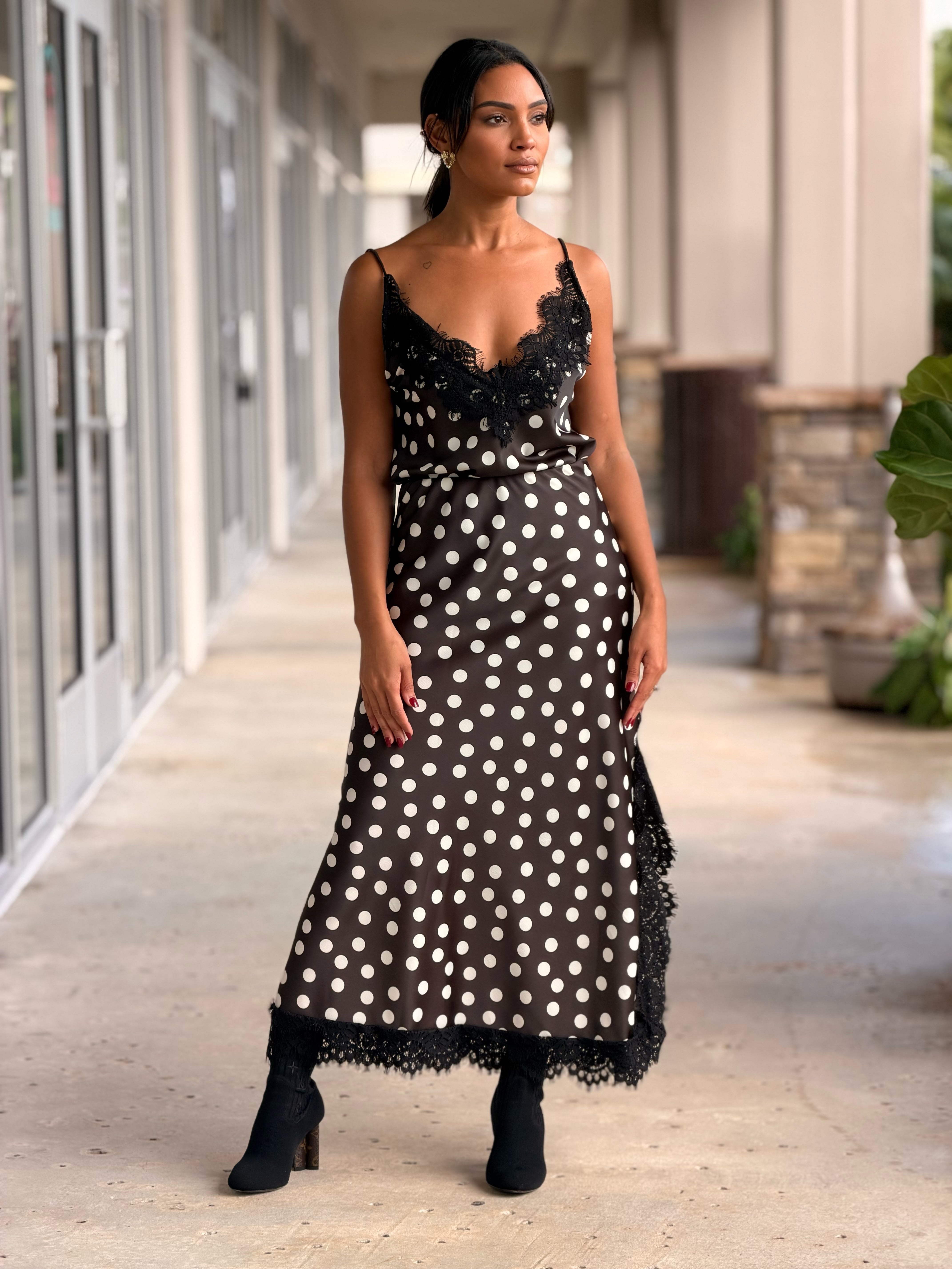 Satin Polka Dots Maxi Skirt
