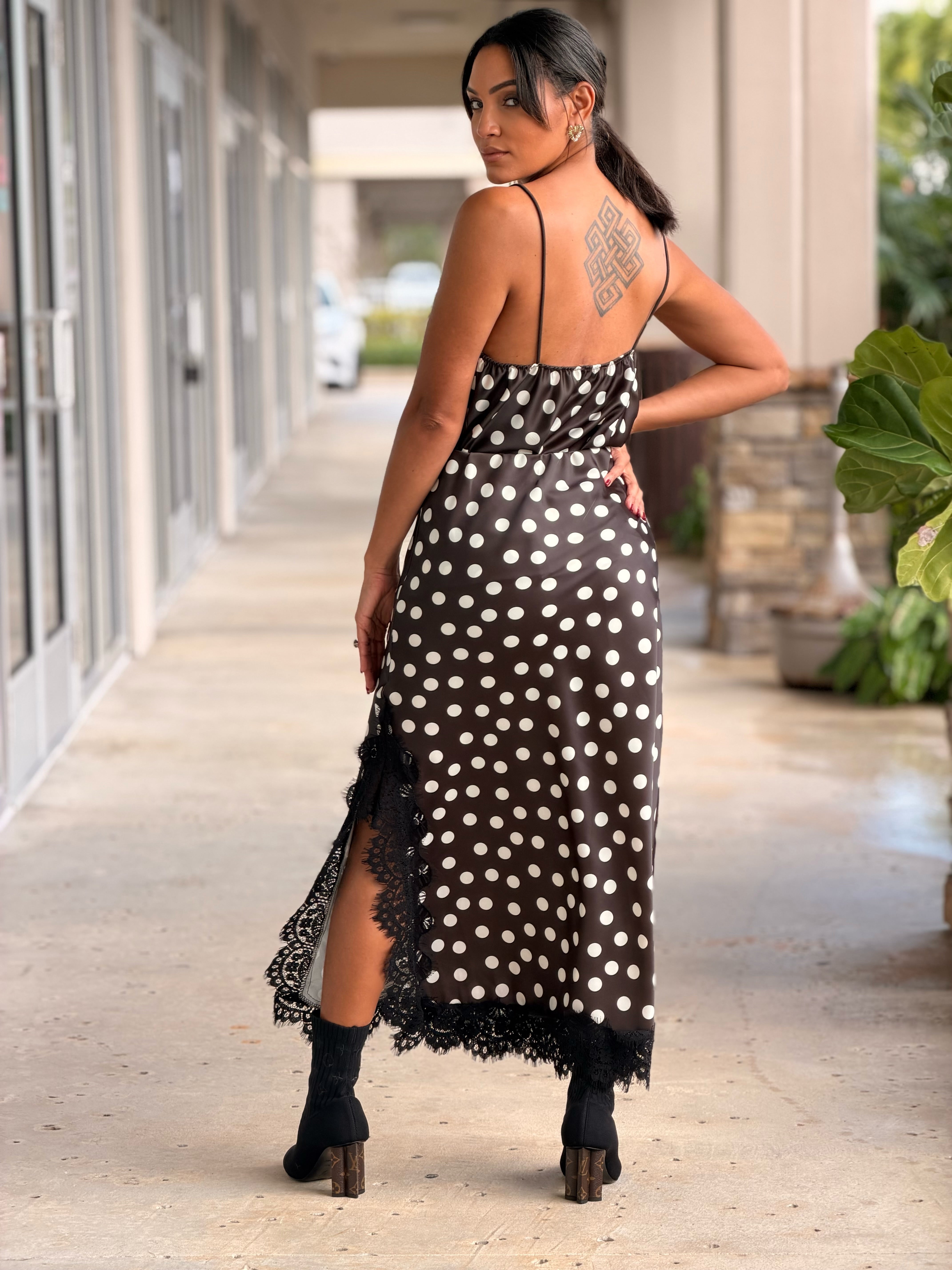 Satin Polka Dots Maxi Skirt