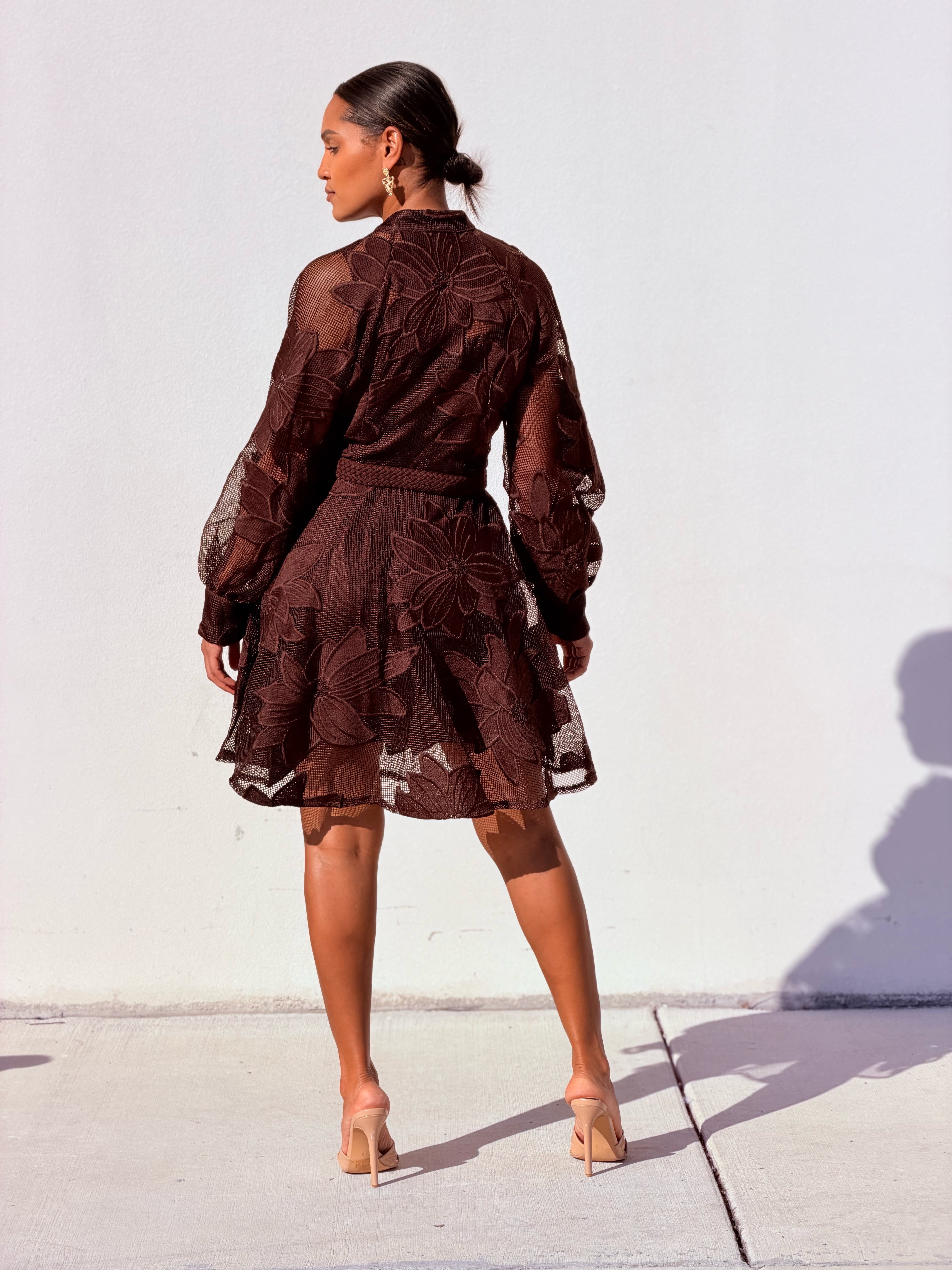 Floral Lace BTN Down Min Dress