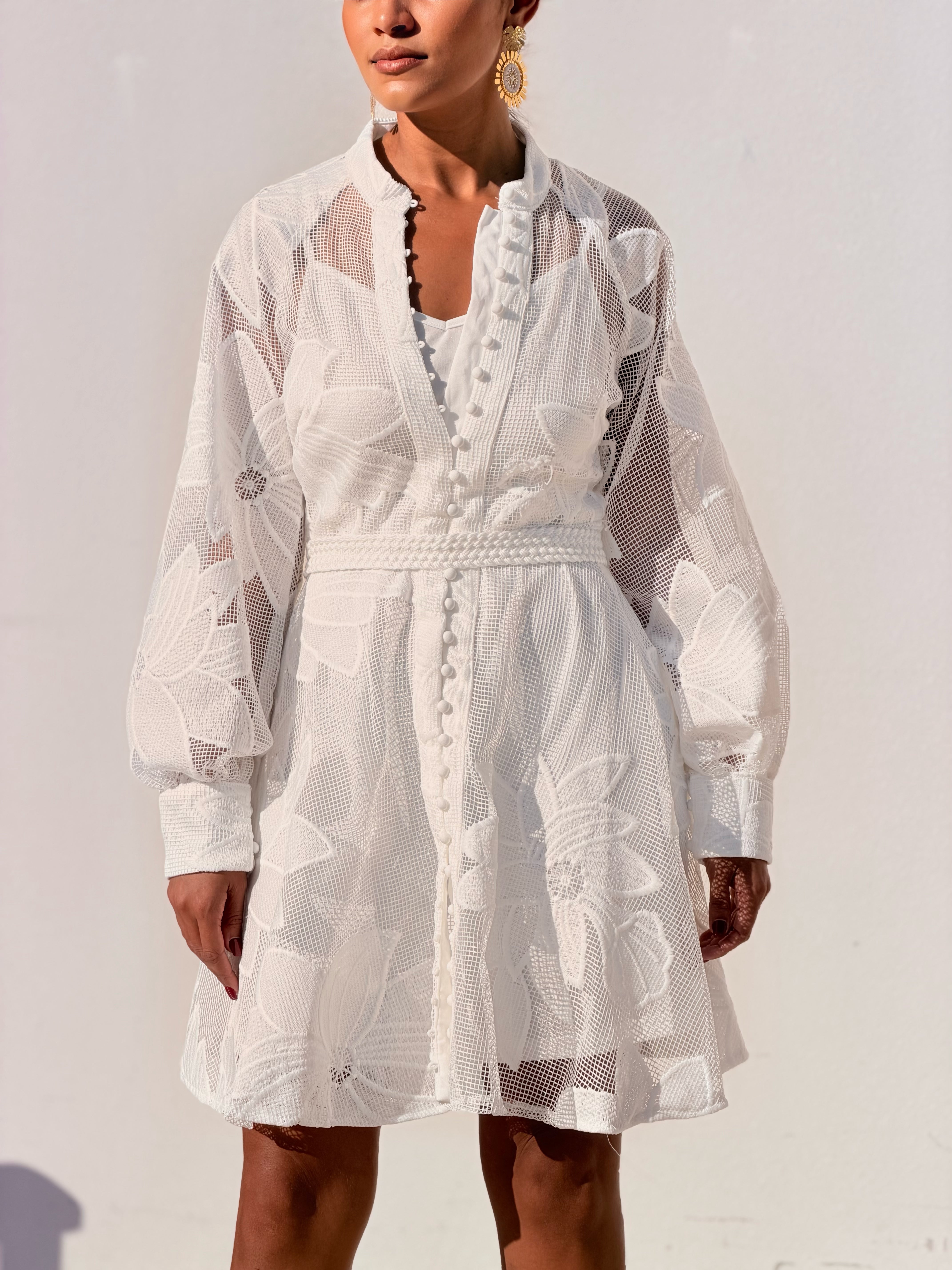 Floral Lace BTN Down Min Dress