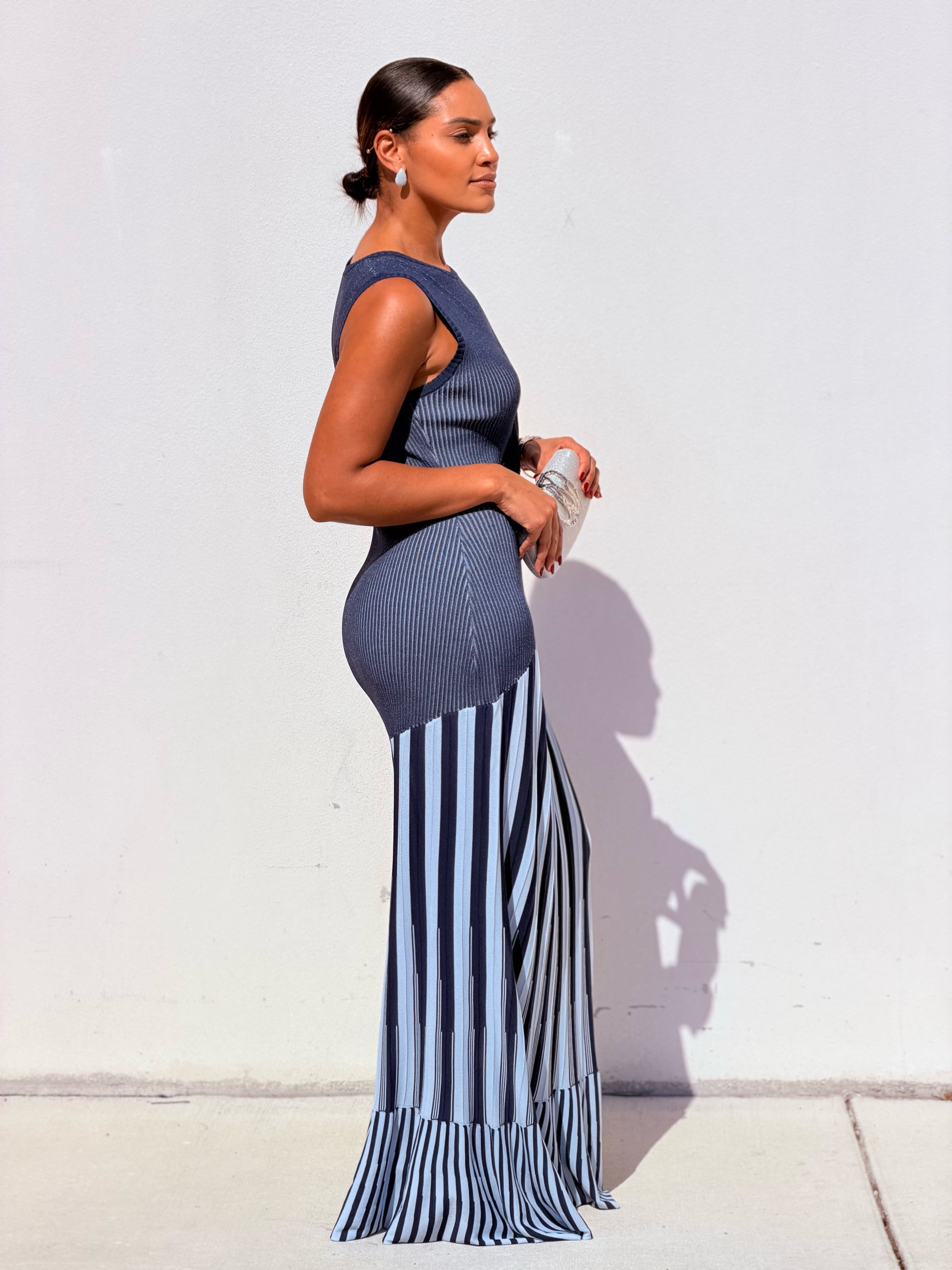 Contrast Stripe Color Maxi Dress