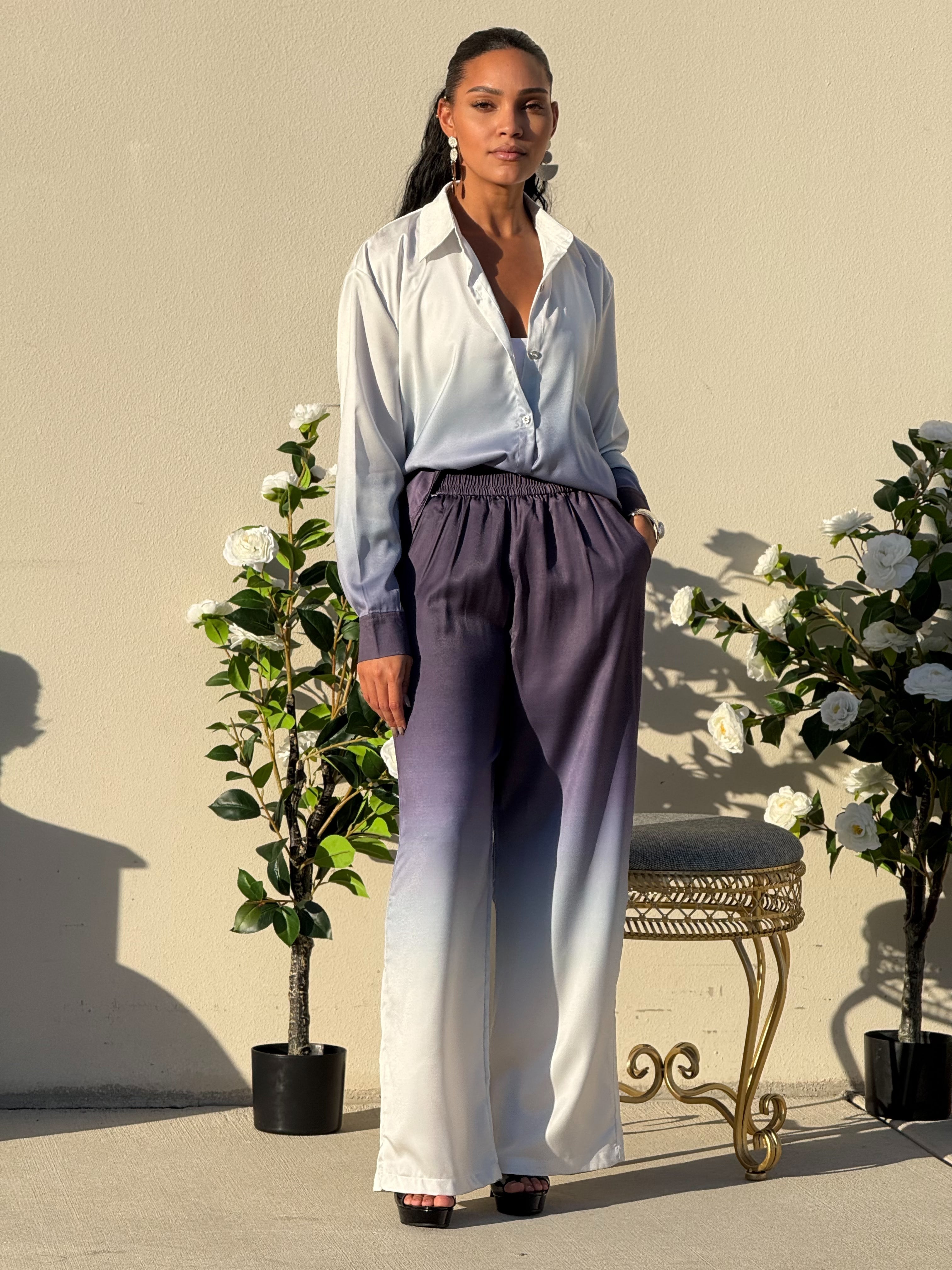 Hombre Satin Blouse and Pant Set