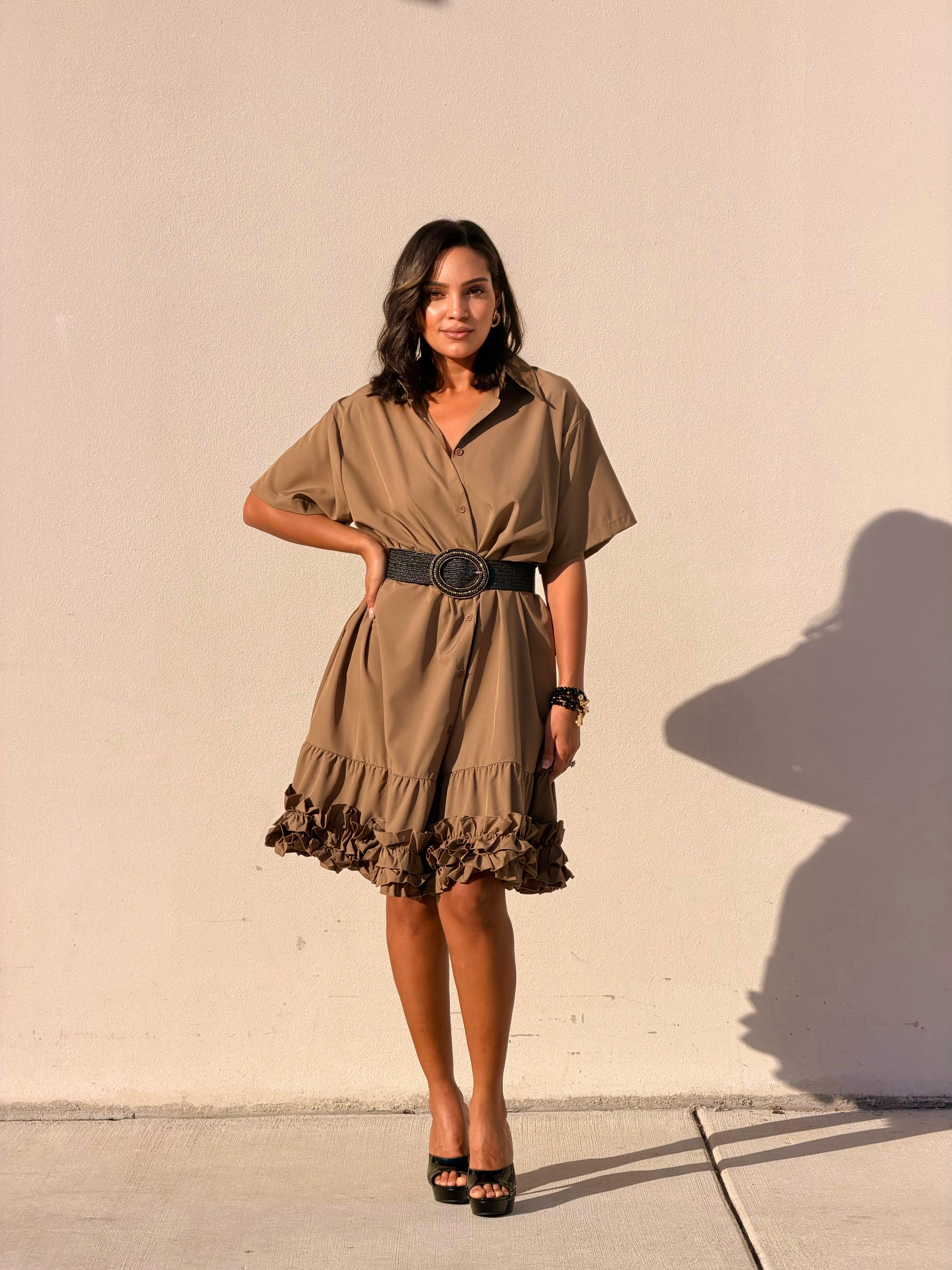 Olive Ruffle Dress