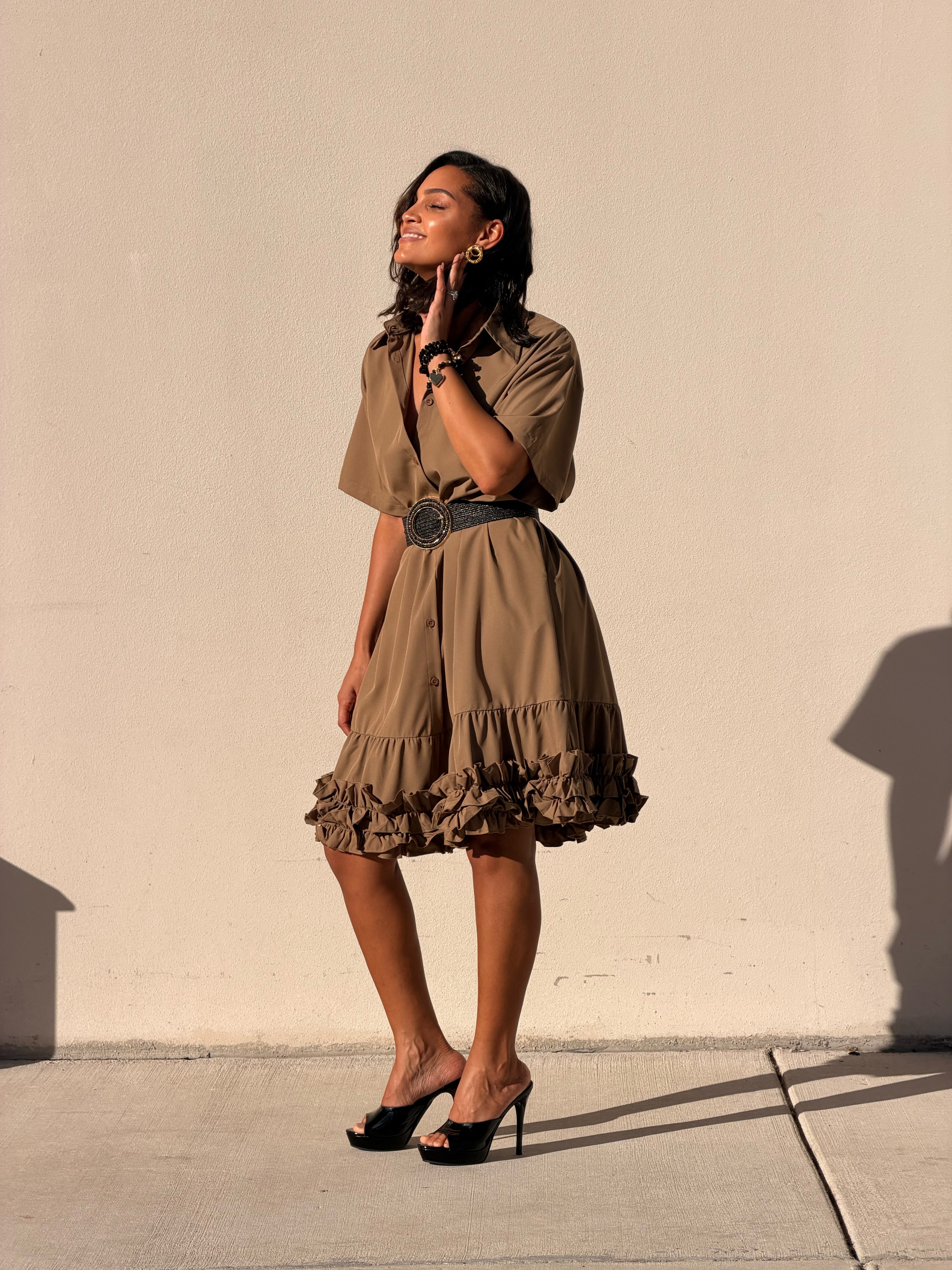 Olive Ruffle Dress