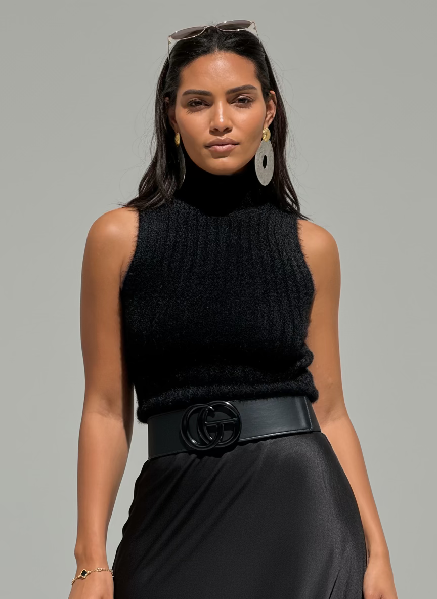 Sleeveless High Neck Knit Top