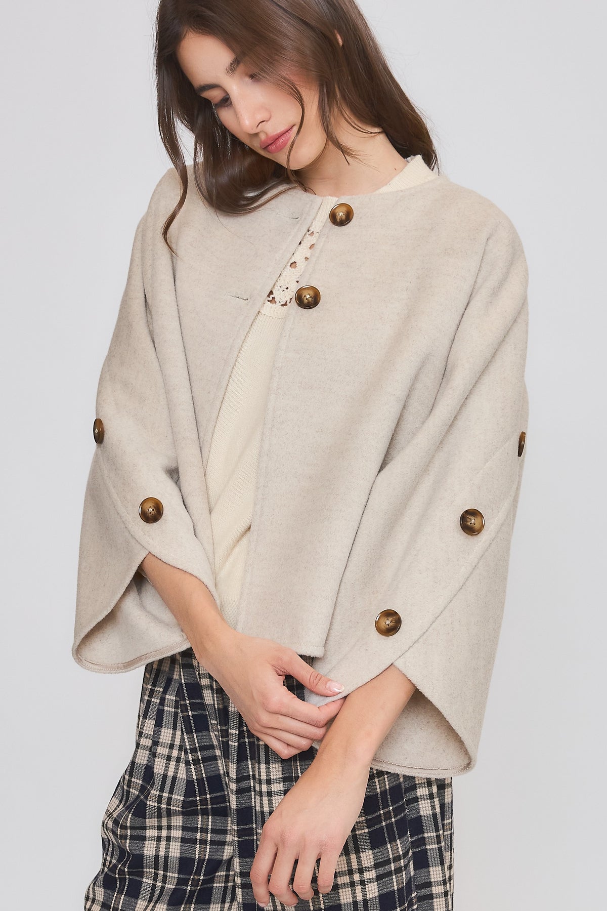 Wool-blend Buttoned Cape Jacket