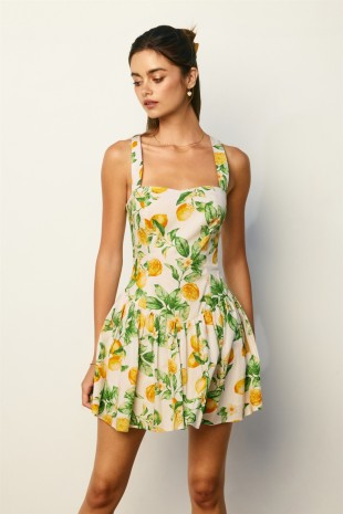 Lemon Dipped Waist Mini Dress