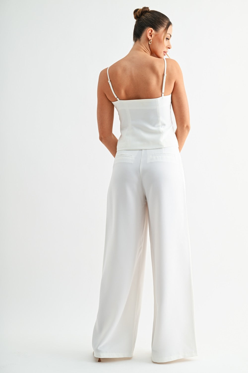 Tailored Button Front Top & Wide Leg Pant Set