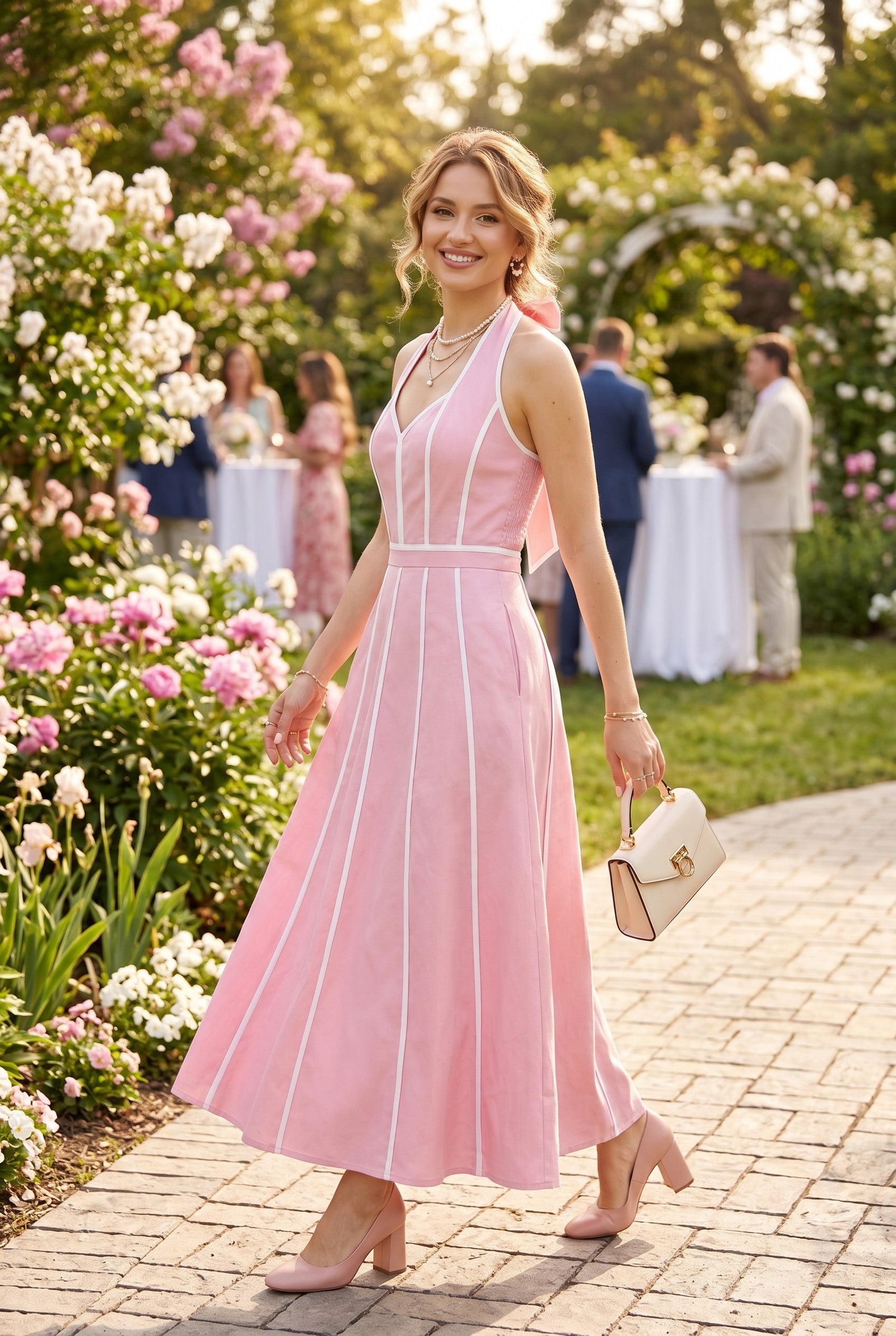 Contrast Binding Halter Maxi Dress