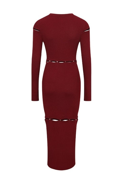Long Sleeve Maxi Dress W/ Embellished Cut Outs