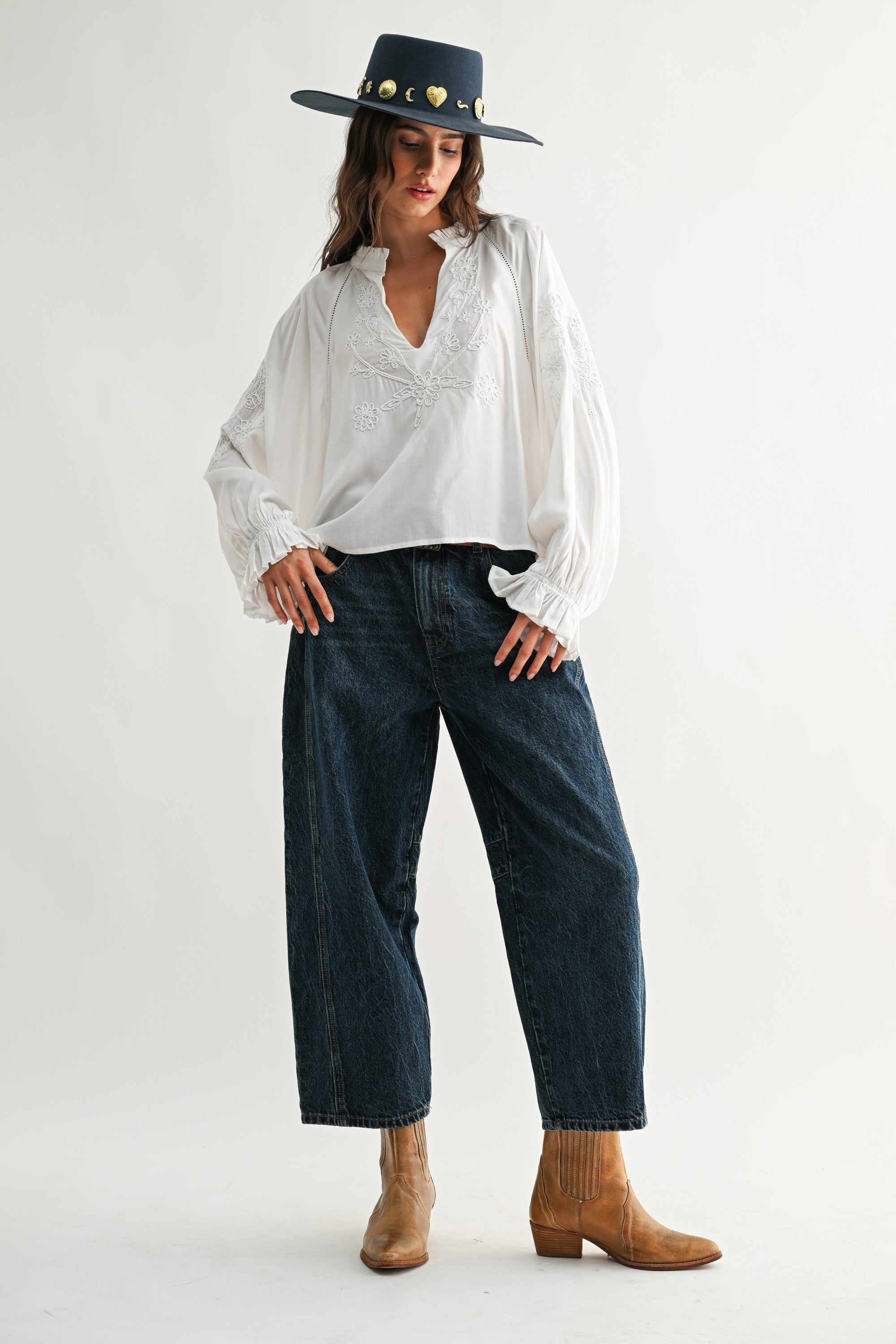 Boho-chic Embroidered White Peasant Blouse