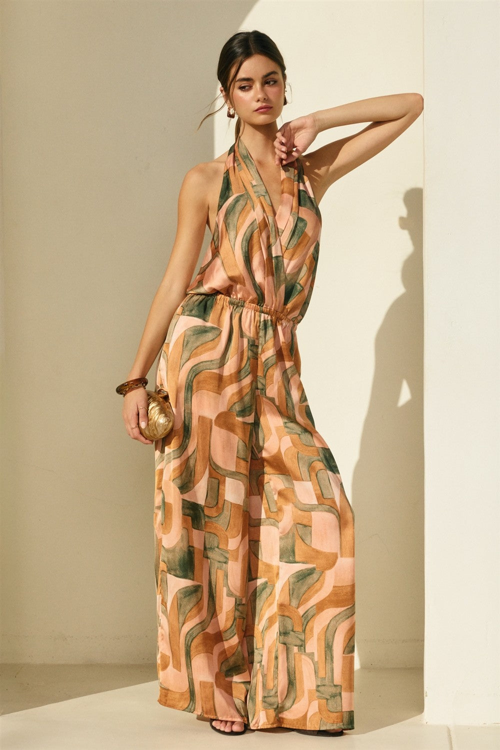 Abstract Halter Neck Jumpsuit