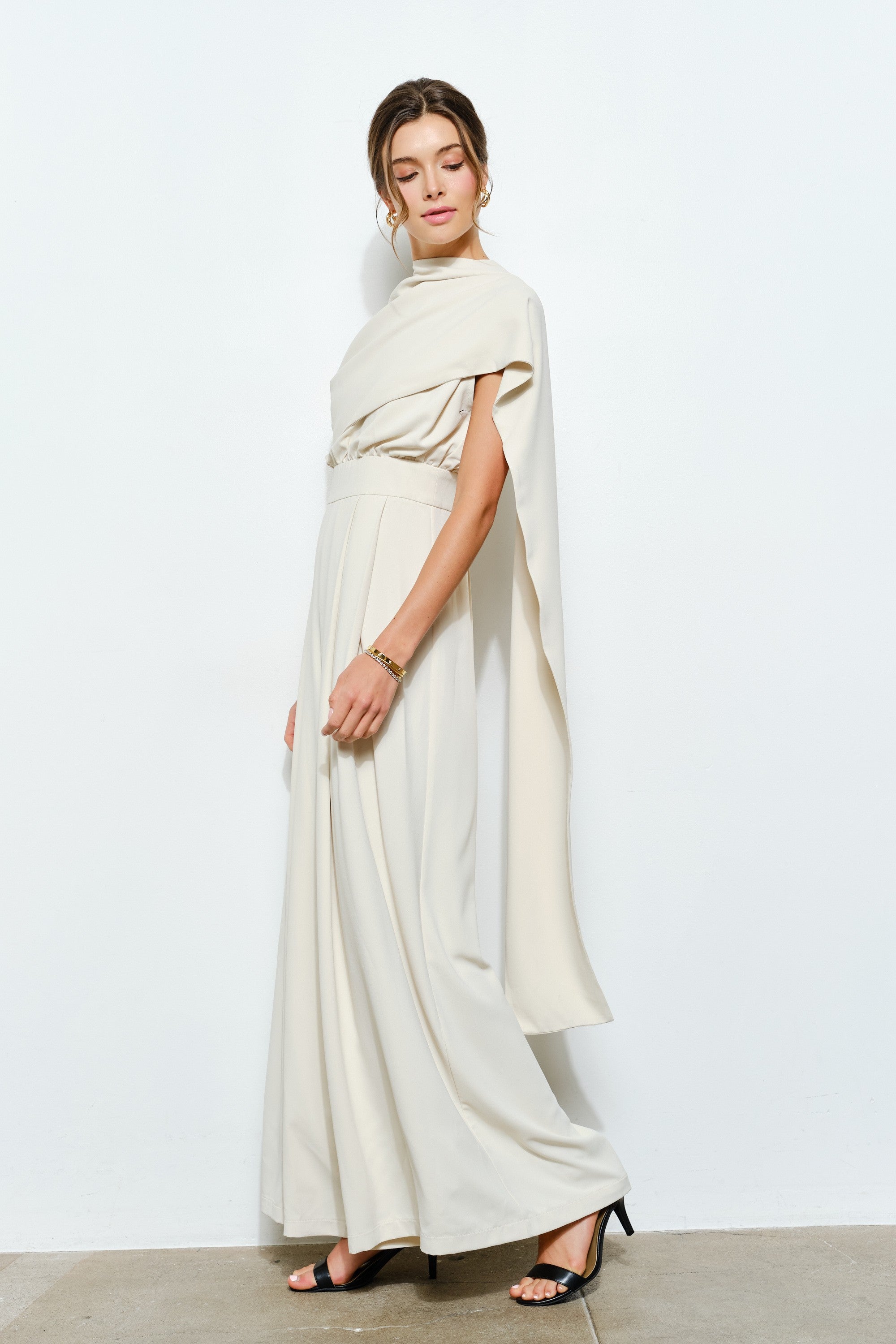 Sleeveless Draped Scarf-neck Jumpsuit