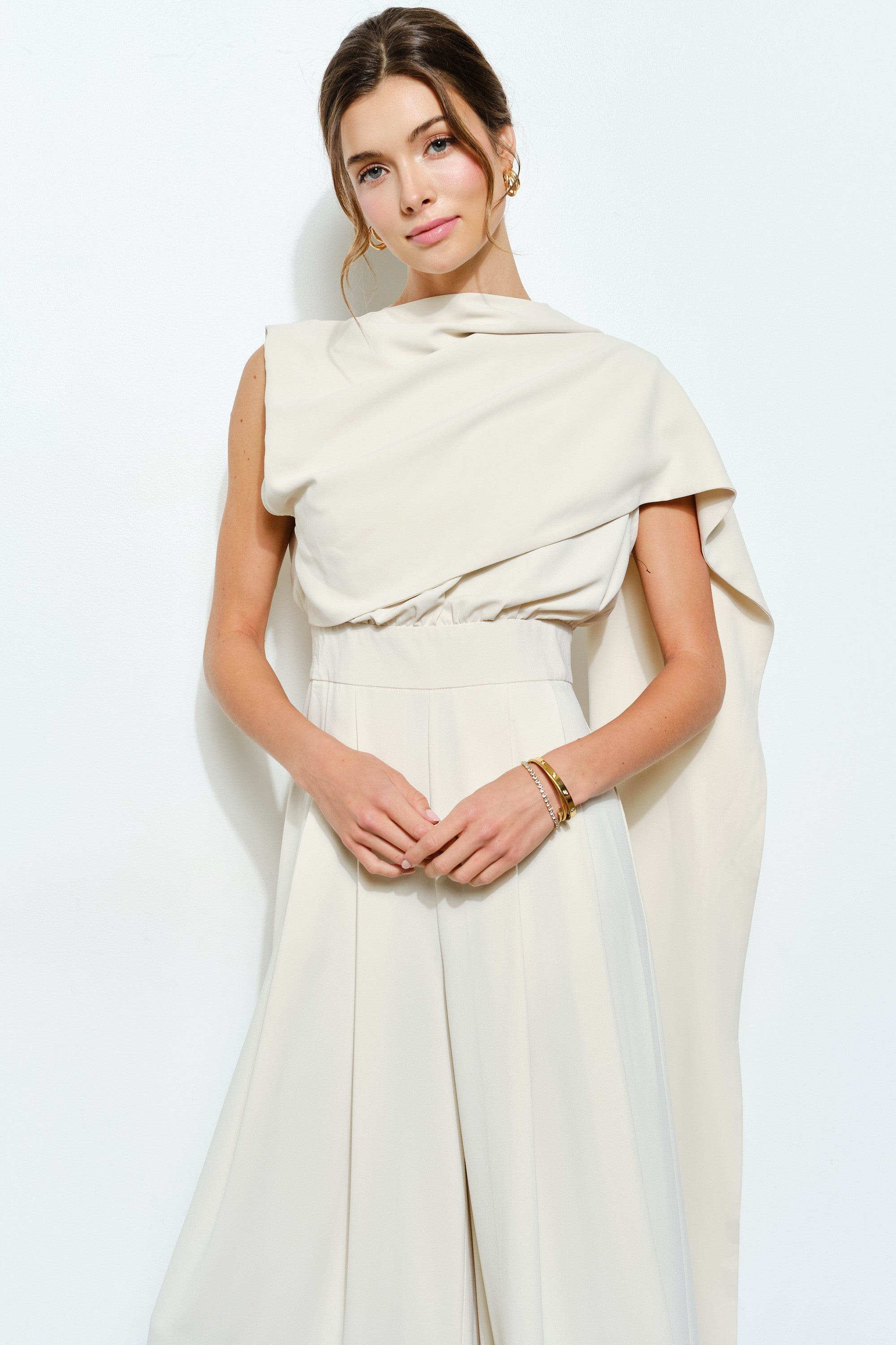 Sleeveless Draped Scarf-neck Jumpsuit
