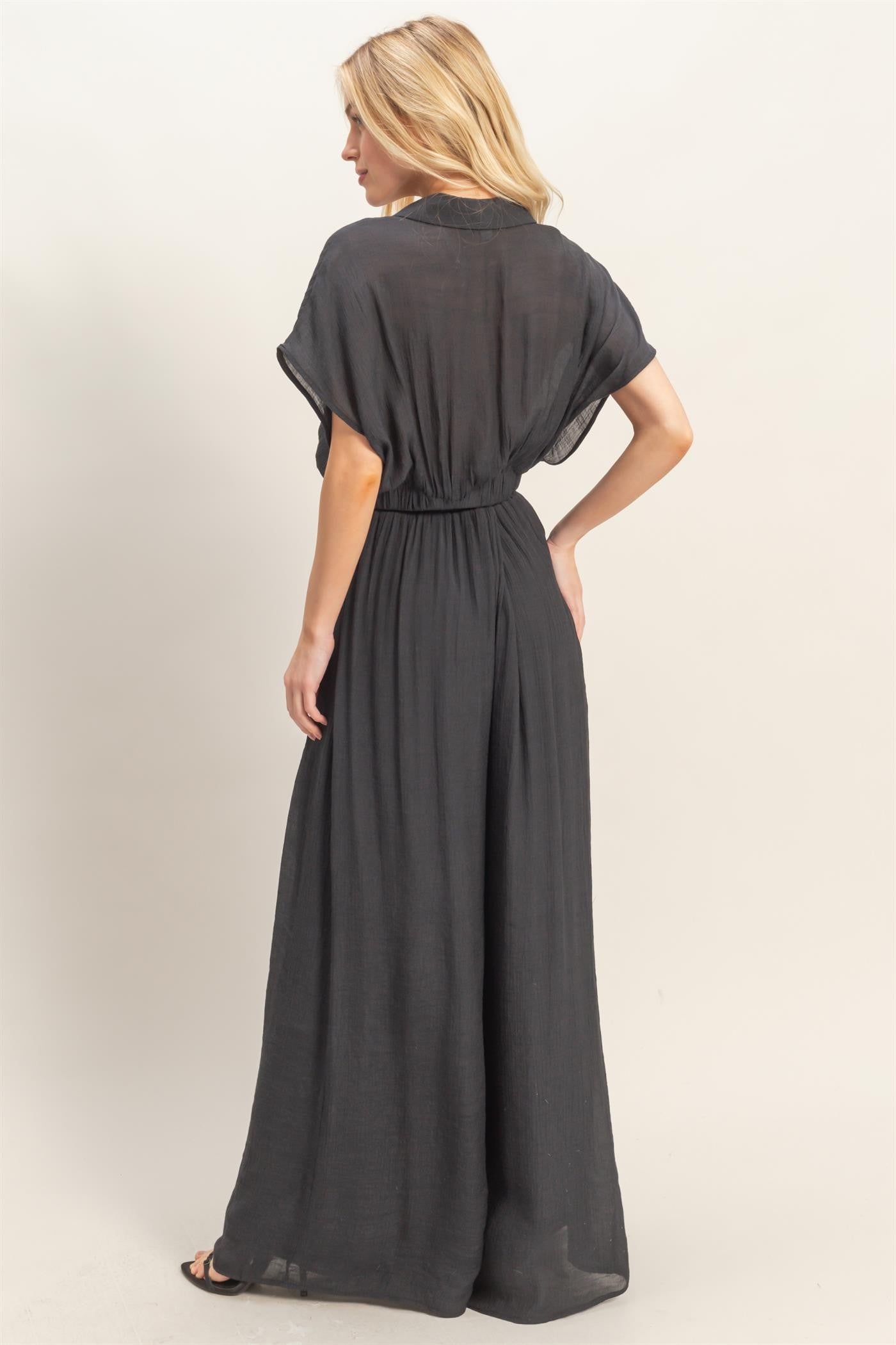 Collared Wrap Top & Wide-leg Pants Set