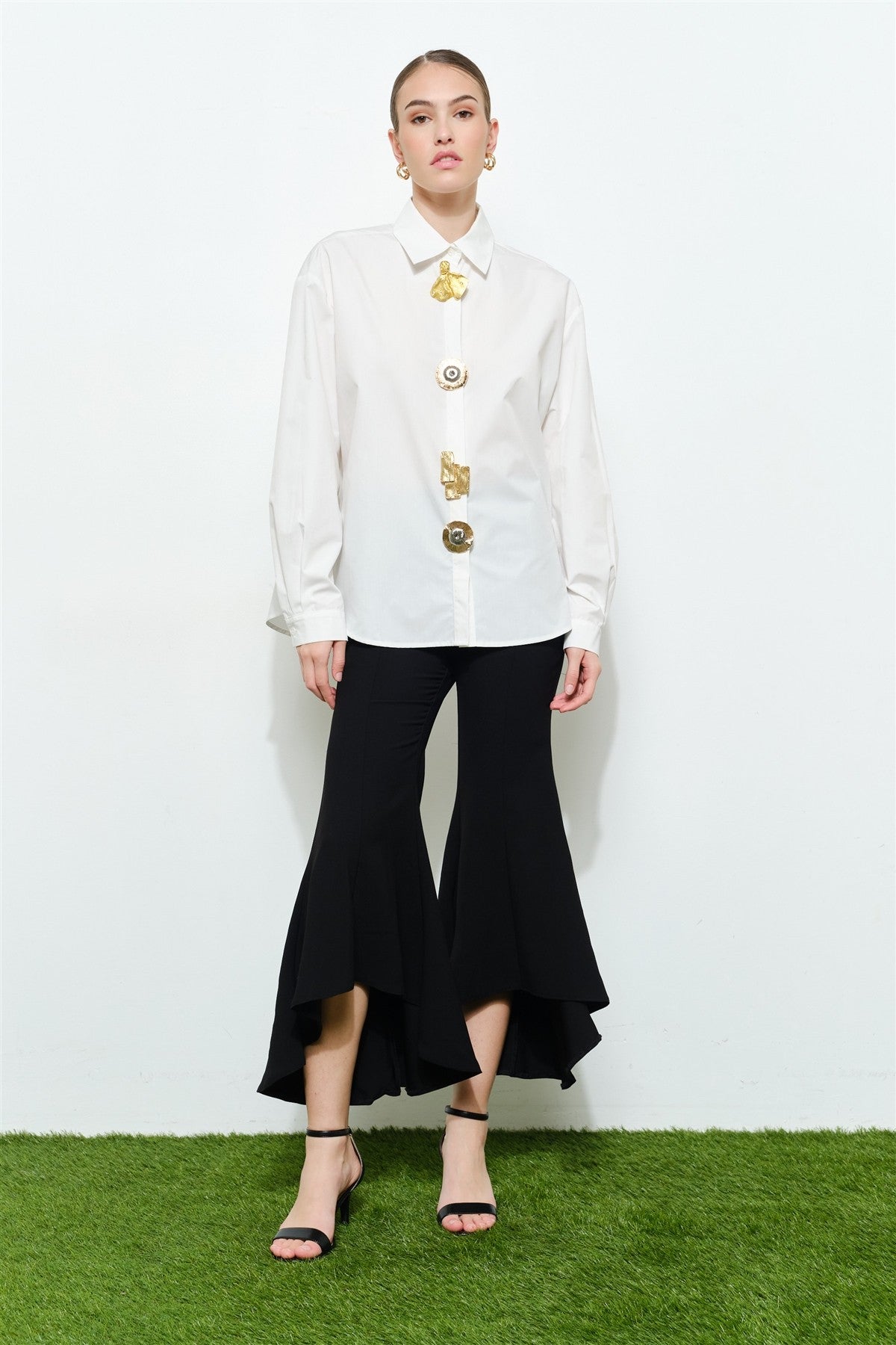 Luxe Collared Oversized Gold Metal Button Down Shirt