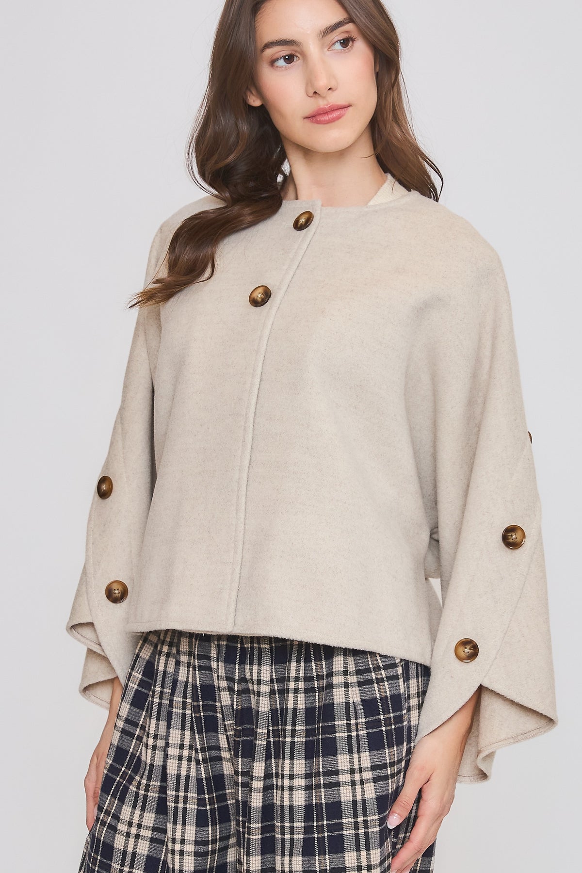 Wool-blend Buttoned Cape Jacket