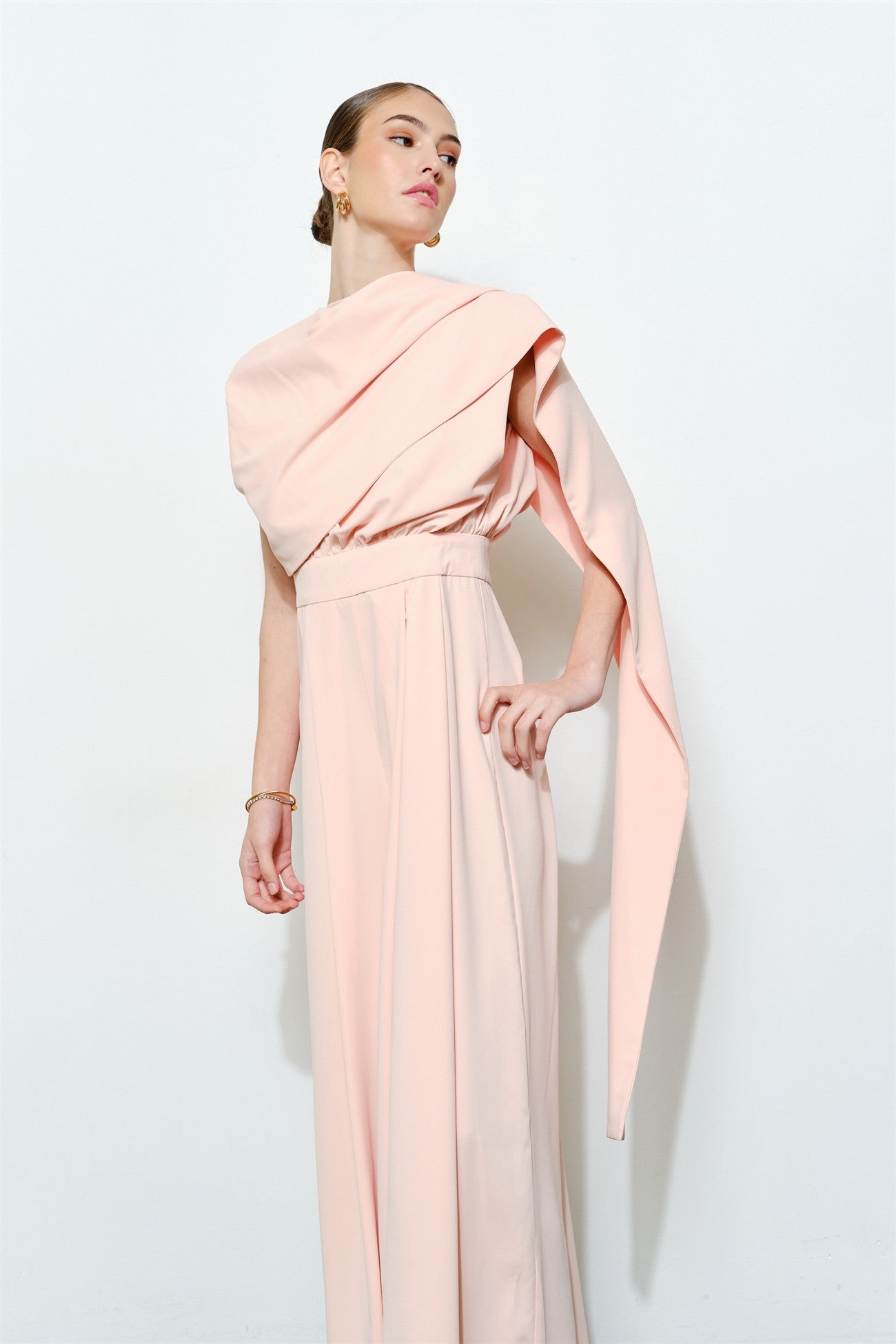 Sleeveless Draped Scarf-neck Jumpsuit