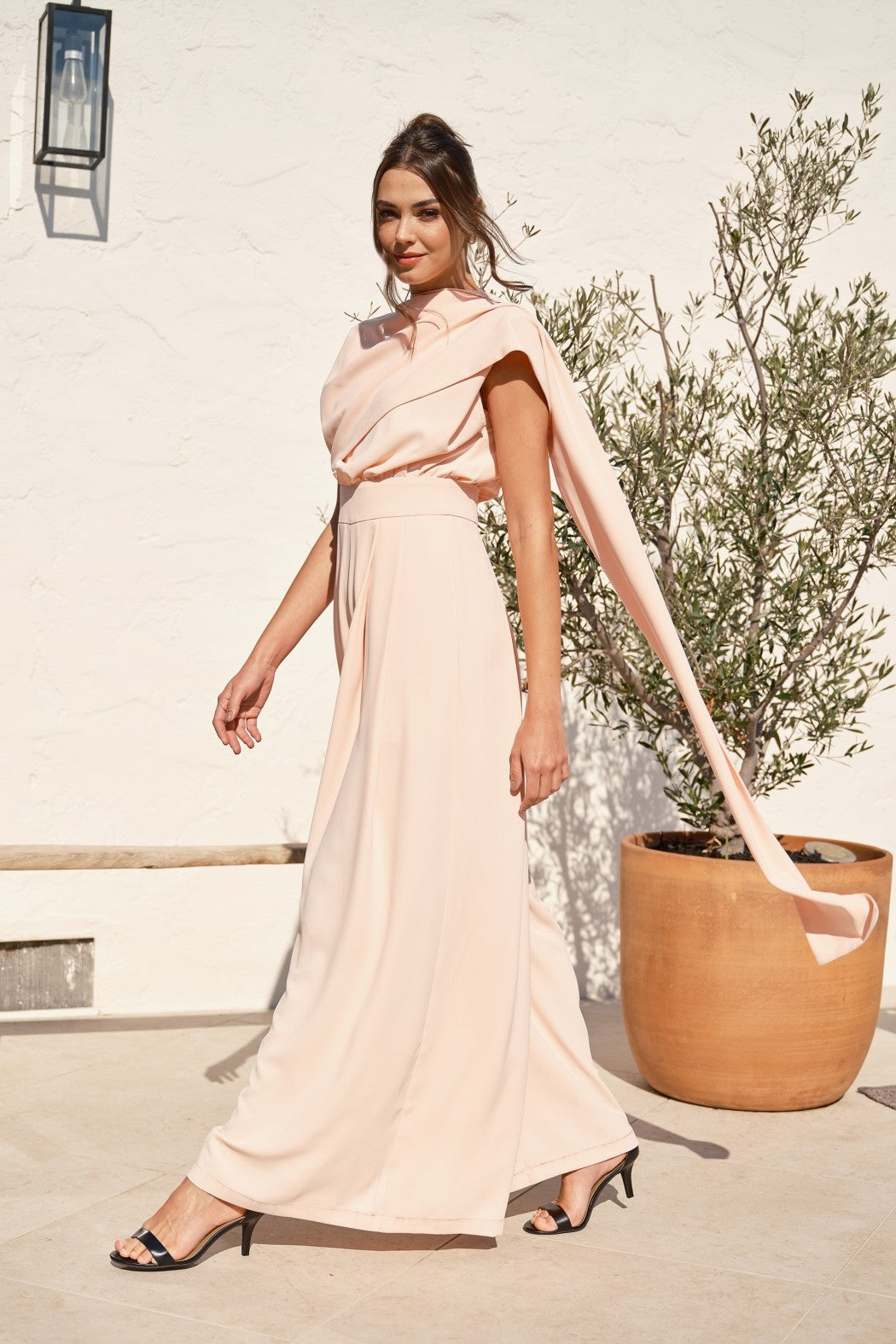 Sleeveless Draped Scarf-neck Jumpsuit