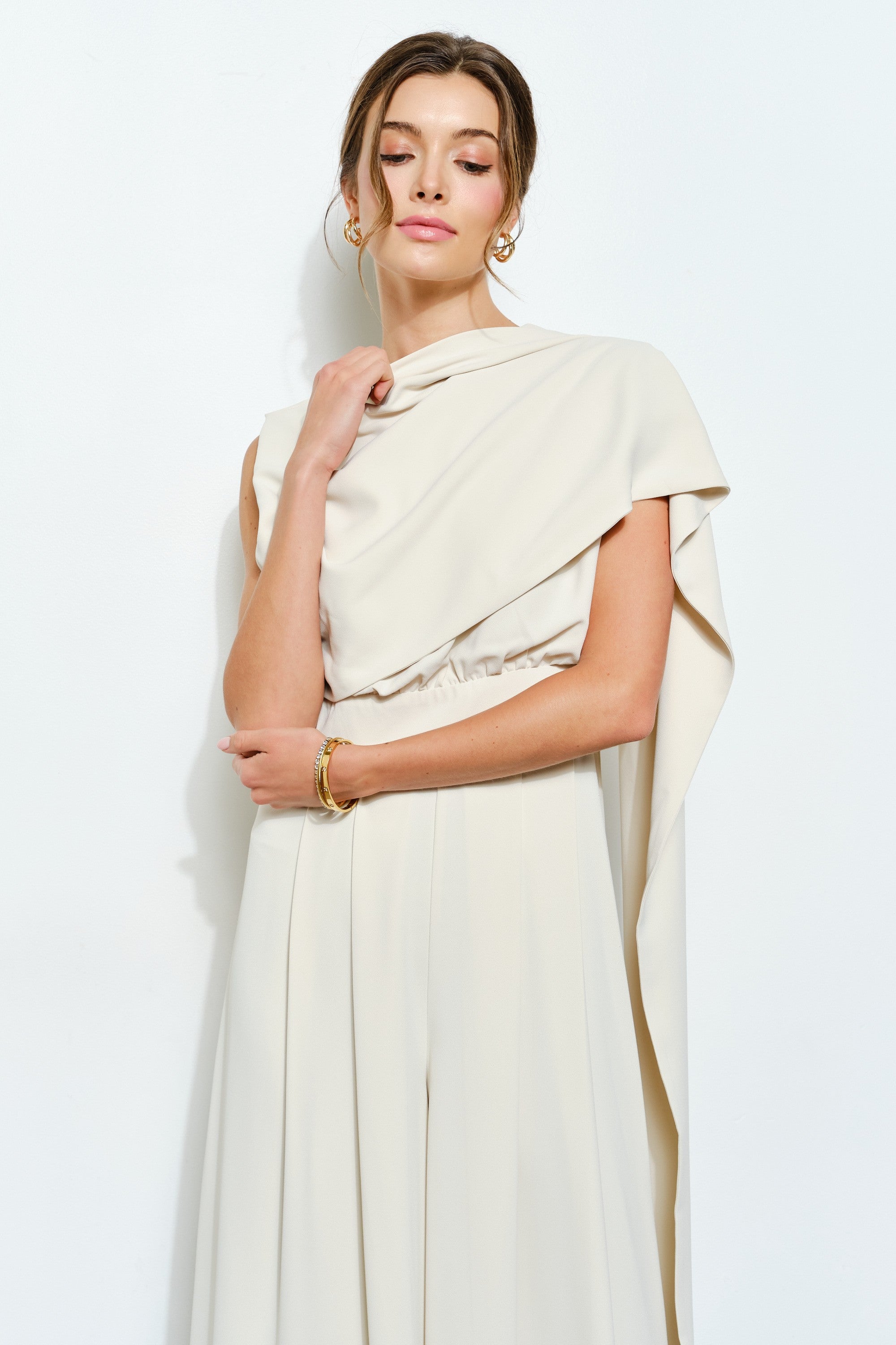 Sleeveless Draped Scarf-neck Jumpsuit