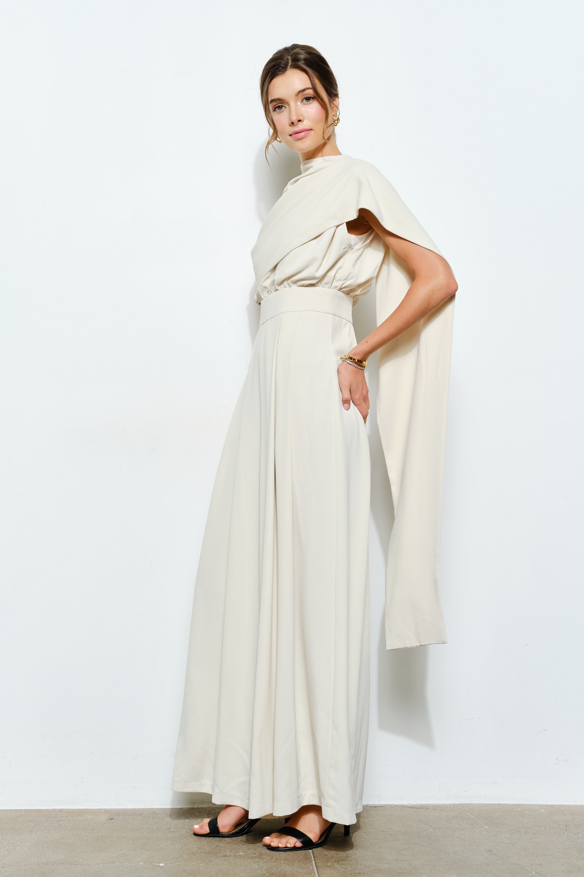 Sleeveless Draped Scarf-neck Jumpsuit