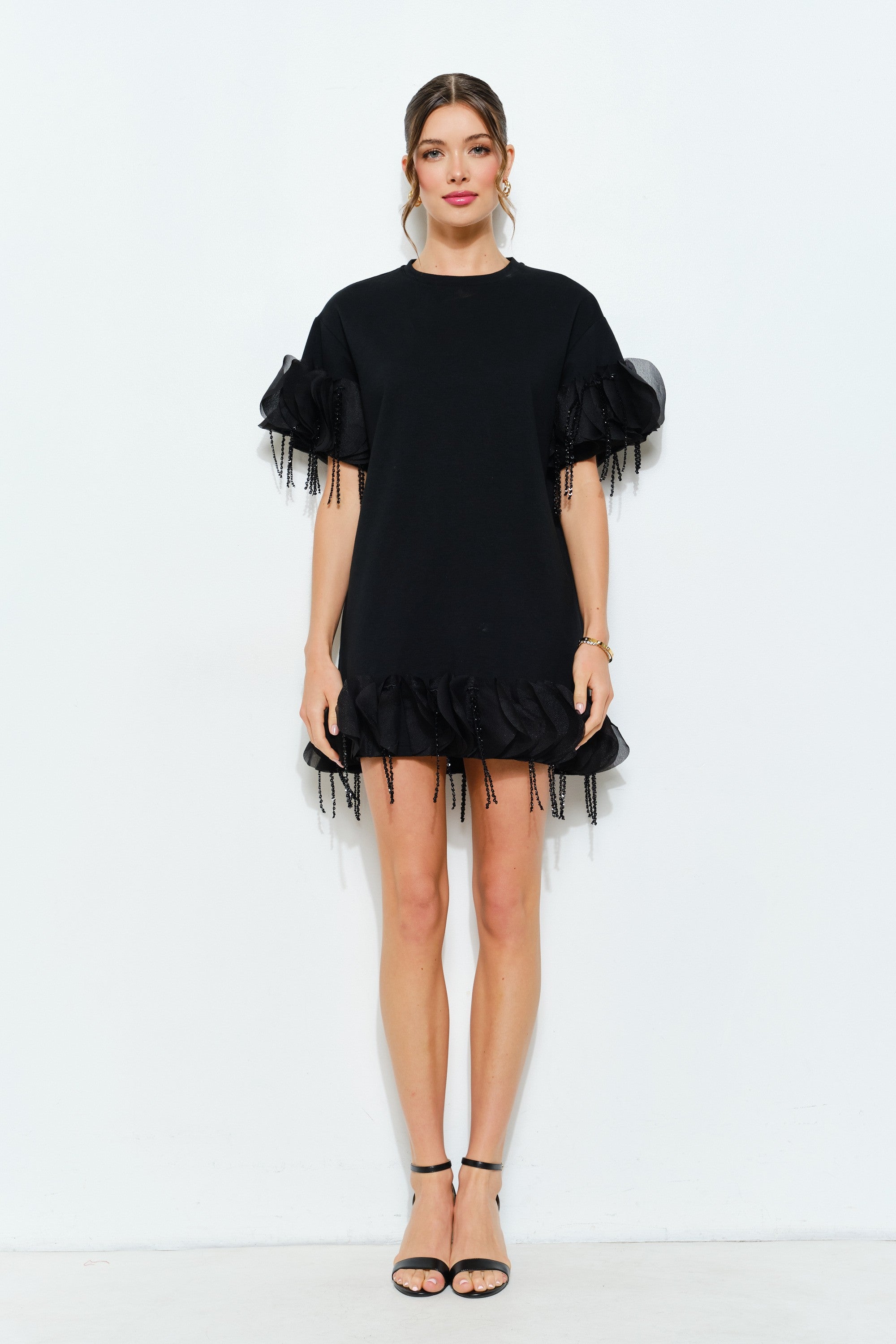 Circular Ruffle Appliques Relaxed-fit Mini Dress
